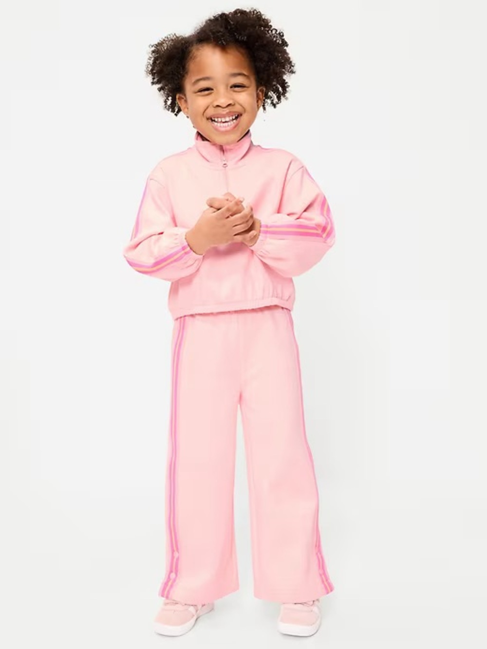 Dynamic Fleece Quarter-Zip and Wide-Leg Sweatpants Set for Toddler Girls pink